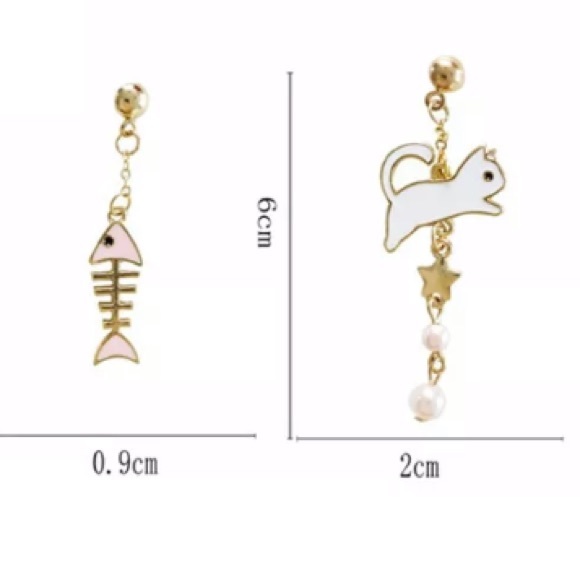 2 for $35 Cute Cat Fish Bone Kawaii Earrings - Picture 2 of 2